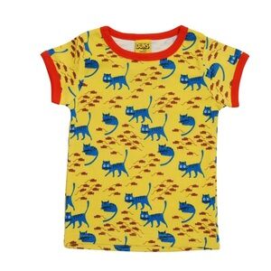 CATS SHORT SLEEVED TOP 
Kids Yellow Cat Print T-Shirt